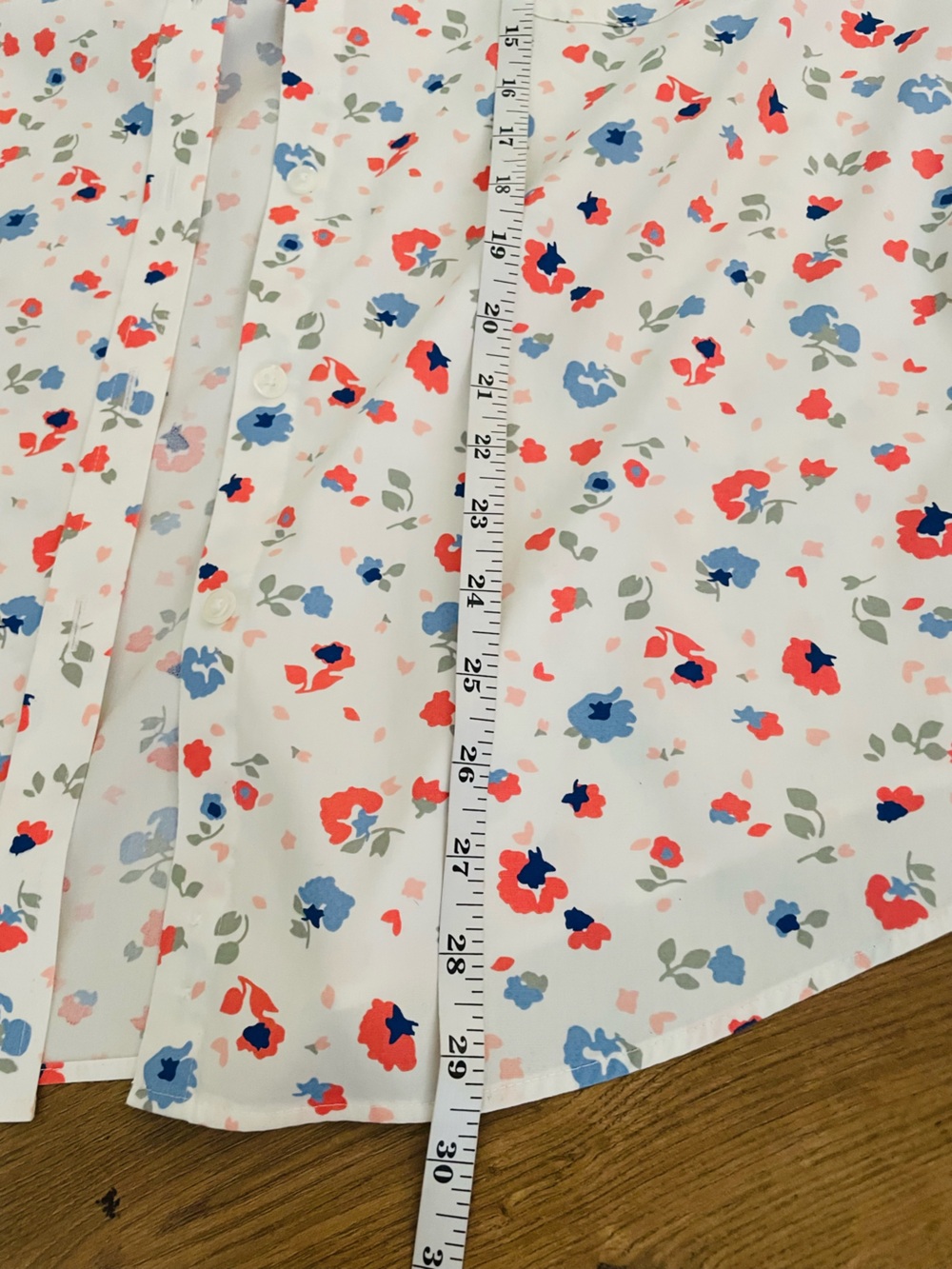 L.L. Bean Wrinkle Free White Button-Down Shirt with Pink & Blue Floral Print - Picture 13 of 15